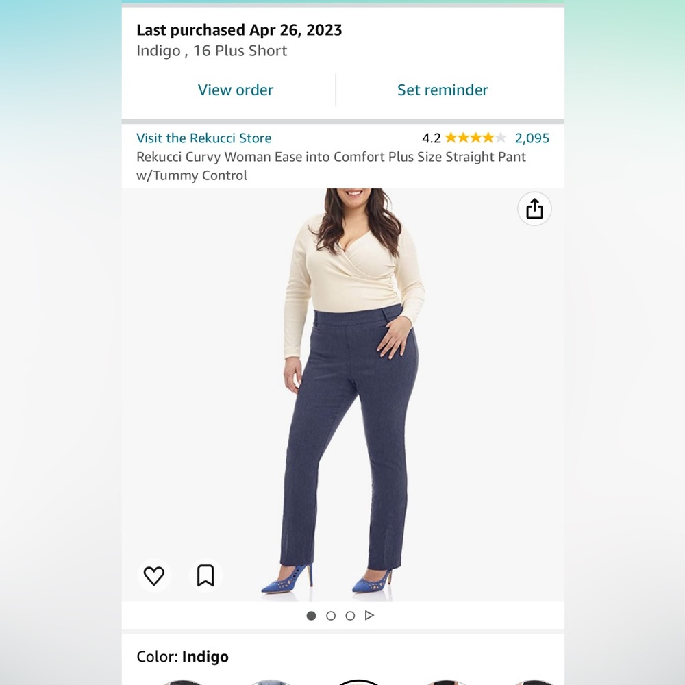 Rekucci Curvy Woman Ease into Comfort Plus Size Straight Pant w/Tummy Control
